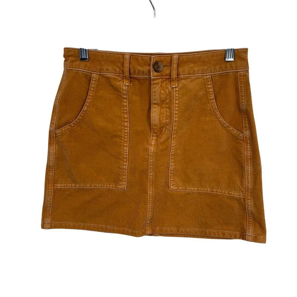 American Eagle Retro Corduroy Mini Skirt Pockets Casual Cute Golden Brown Size 0
